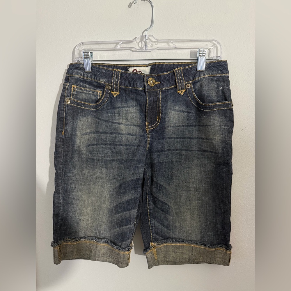 SO Dark Blue Rolled Hem Stretch Denim Bermuda Shorts